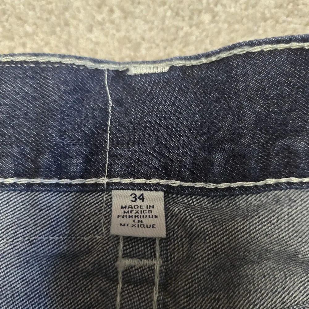 True Religion Mens Knee Patchwork‎ Bootcut With Flap Dark Wash Denim Jeans Sz 34